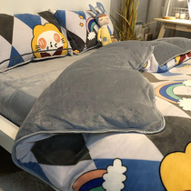 Jinxi Road winter double-sided velvet thickened coral velvet four-piece milk velvet flannel sheets quilt cover bedding