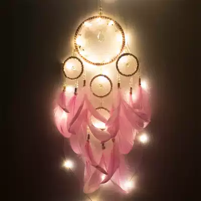 Indian five-ring dream catcher hanging pink wind chimes with lights Simple girl's decoration indoor birthday gift