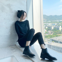 Fashionable winter New carved leather flat Chelsea womens stretch short tube Martin boots skinny boots womens boots