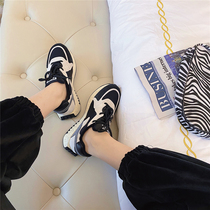 2021 new fashion mesh breathable leather student board shoes casual sneakers pine shoes lace-up daddy shoes women