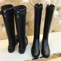 2020 new flat leather Knight boots women winter belt buckle zipper boots High Boots knee boots
