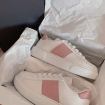 Fashion new colorblock leather casual small white shoes women lace up white shoes sneakers student board shoes trendy shoes