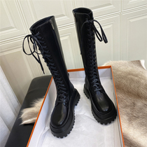 Cowhide thick bottom side zipper Knight boots women leather high heel boots long boots horse boots horse boots horse boots high boots Women Winter