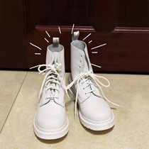 Customized version of white cowhide Martin boots female handsome flat leather lace-up Martin boots 1460 soft leather short boots Women Winter
