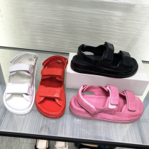 Fashion Joker small fragrant wind leather thick bottom sandals Net red with open toe Velcro flat sandals cake shoes women