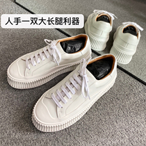 Head Layer Cow Leather ~ Genuine Leather Round Head Lacing Thick Bottom Small White Shoes Women Casual Board Shoes Loose shoes Heightening Sneakers women