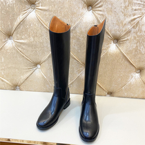 First layer of cowhide but knee high boots female British style leather Martin show feet little knight long boots flat boots