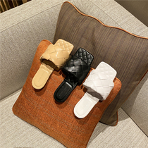 Cow leather version ~ genuine leather braided flat bottom lined with slippers female summer outdoor wearing net red sandals lazy people semi-tug