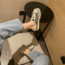 2021 Summer Outdoor Wearing thick bottom Baotou slippers Lace Casual no heel Canvas Slippers Breathable Cool Slippers