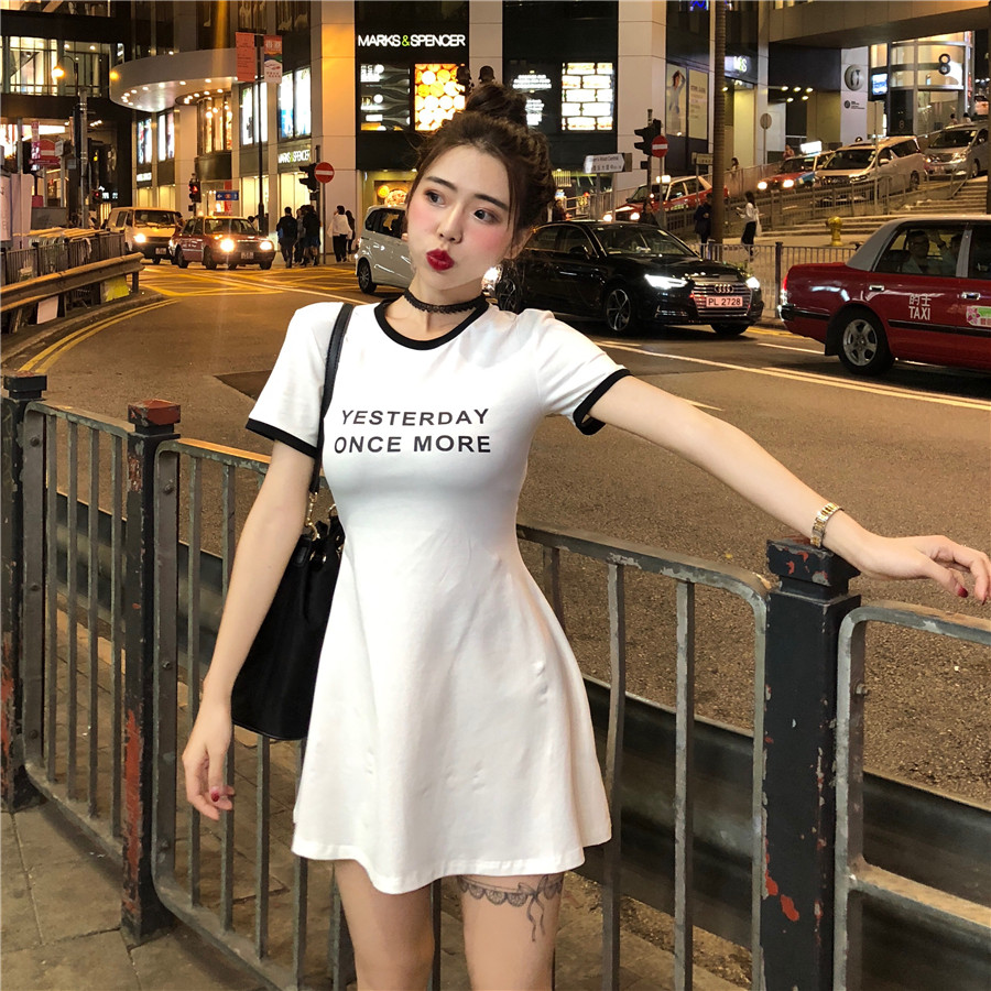 VK旗艦店 韓國風名媛氣質修身顯瘦t恤裙短袖洋裝