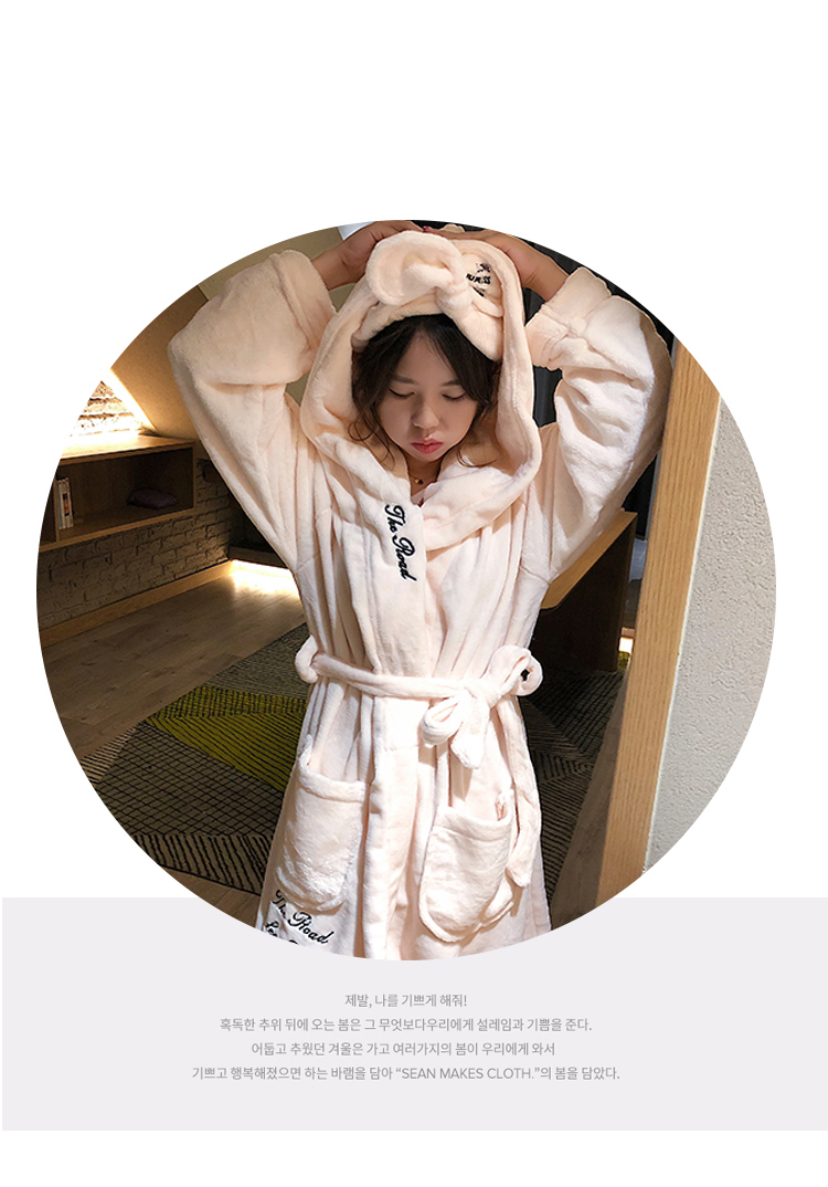 Fawn flannel nightgown nữ mùa đông nhung dày áo choàng tắm dài áo choàng tắm đồ ngủ dài tay dễ thương mùa thu và mùa đông san hô lông cừu dịch vụ nhà áo choàng ngủ nam