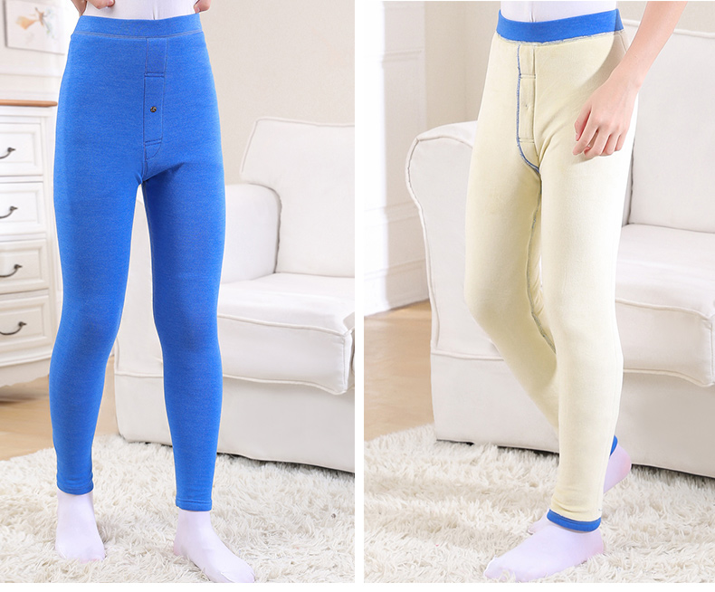 Mùa đông nam lớn trẻ em cộng với quần nhung dày ấm áp Chàng trai nữ mặc quần cạp cao dệt kim ba lớp quần legging
