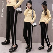 Quần bà bầu cộng với quần legging nhung mùa đông quần cotton dày nâng bụng quần mùa thu và quần thể thao mùa đông quần ấm bên ngoài mặc quần áo mùa đông