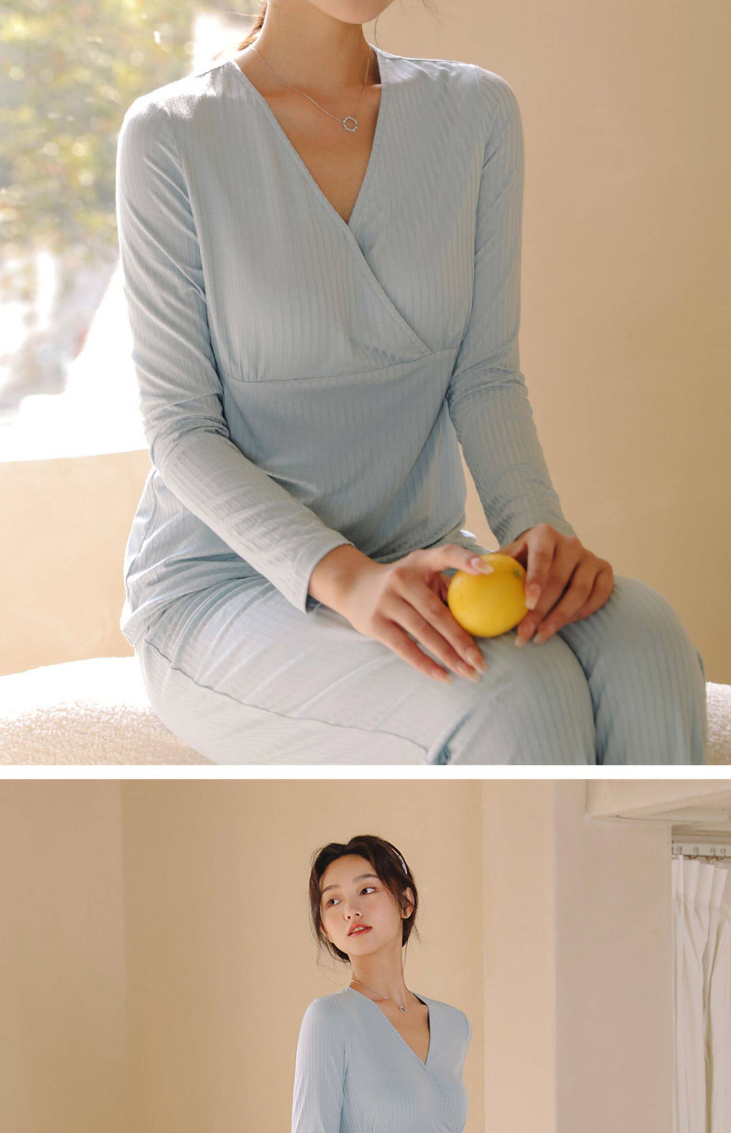 Одежда для отдыха 哺乳衣外出辣妈款哺乳上衣月子服喂奶打底衫春秋款夏季家居服套装 M degrees Korea
