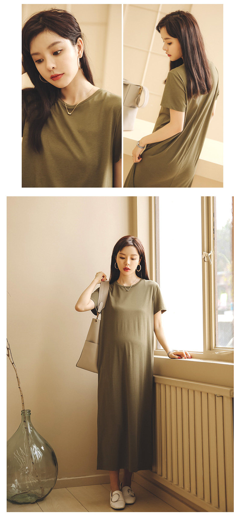 Платье для беременных 米度丽孕妇装夏装上衣孕妇连衣裙夏季外出时尚高端短袖t恤长裙子 M degrees Korea