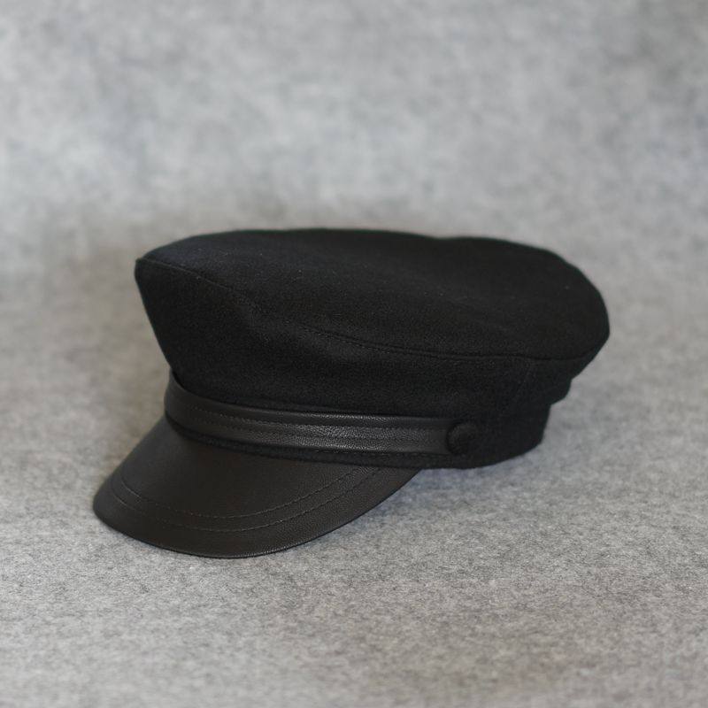Student cap, sailor cap, retro flat-top cap, Korean style trendy casual wool sailor cap, unisex spring and autumn popular cap