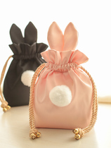 Japanese cute black cute rabbit tail drawstring pocket storage bag cosmetic bag storage bag