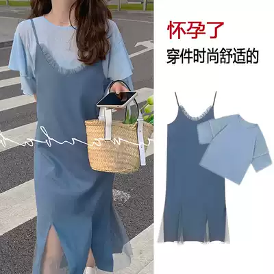 Pregnant Women summer suit late tide summer dress suspenders Net red maternity dress Summer Super fairy 2021 summer dress