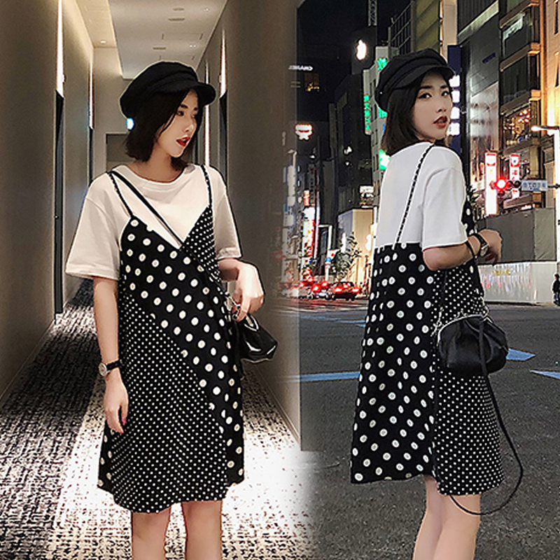 Pregnancy Woman Dress Spring Summer Clothing 2021 New Wave Spicy Mother Personality Fashion models Fake Two Wave Spots Splicing Pregnant Women Foreign Dress