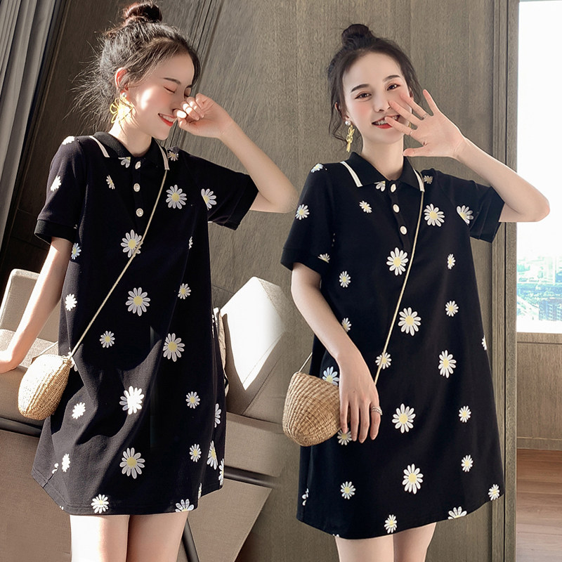 Little daisy fairy polo skirt covers the belly and shows thin shirt T-shirt skirt small maternity dress lapel dress