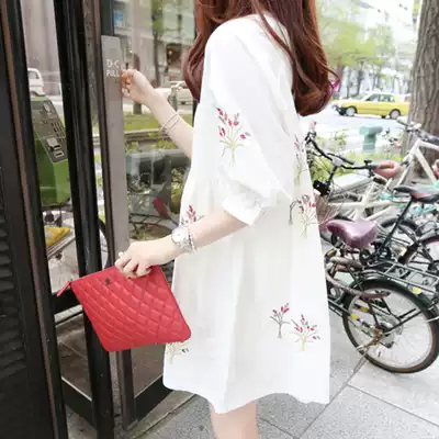 Pregnant women spring summer clothes hipster coat spring and autumn short sleeve cotton linen pregnant women dress loose large size summer skirt