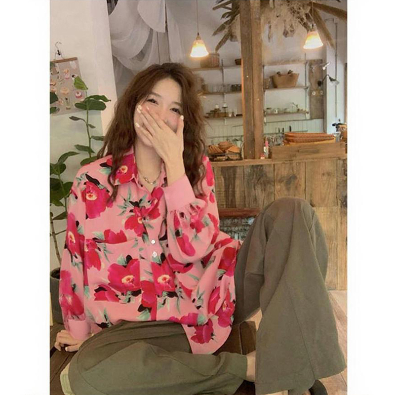 Plus Size 150kg Fat mm Long-Sleeved Floral Shirt for Women, Retro Hong Kong Style Loose Shirt, Annual Party Dance Performance Outfit