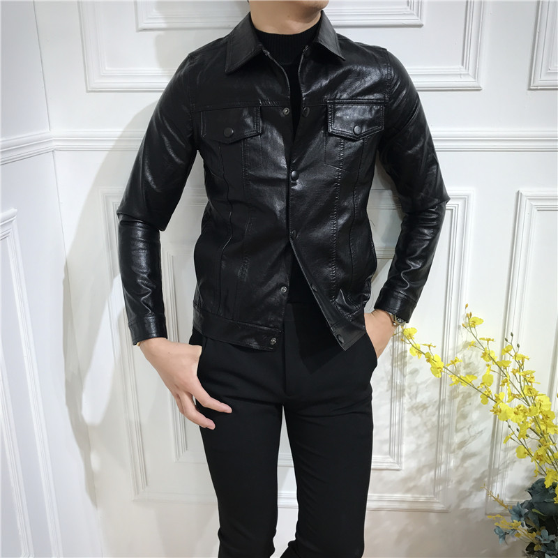 2017 mùa thu và mùa đông người đàn ông mới ve áo Slim-fit da xe gắn máy áo khoác thanh niên Hàn Quốc phiên bản của chiếc áo khoác nhỏ thủy triều