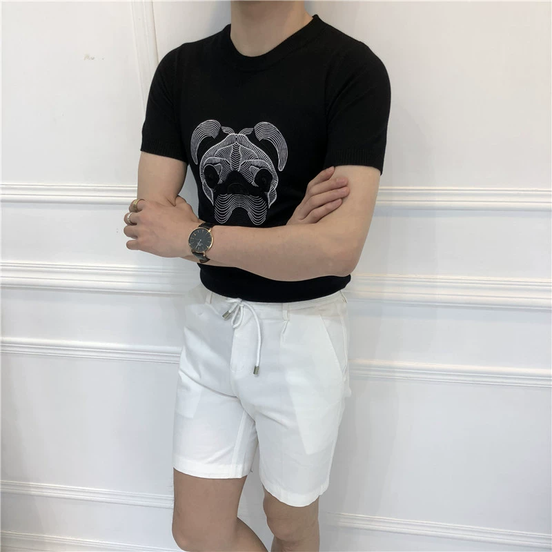 Jie Mo 18 Hàn Quốc Dongdaemun Nam Slim Ngắn Tay Áo Dệt Kim T-Shirt Chín Ping Road Thanh Niên Slim T-Shirt áo khoác nam cao cấp nhập khẩu