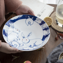 Selection of scholars big fruit plate series Jingdezhen high temperature porcelain hand-painted blue and white household market deep plate new Chinese style