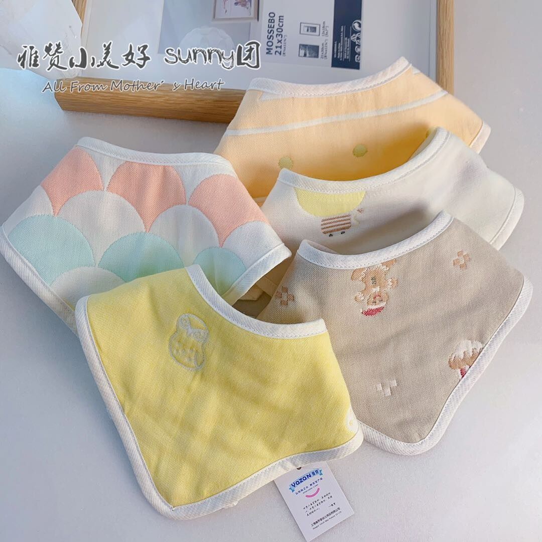Yazan Infants Full Cotton Gauze Triangle Towels Baby Adjustable Bib bifacial anti-spitting milk breathable surrounding pocket Saliva Towel