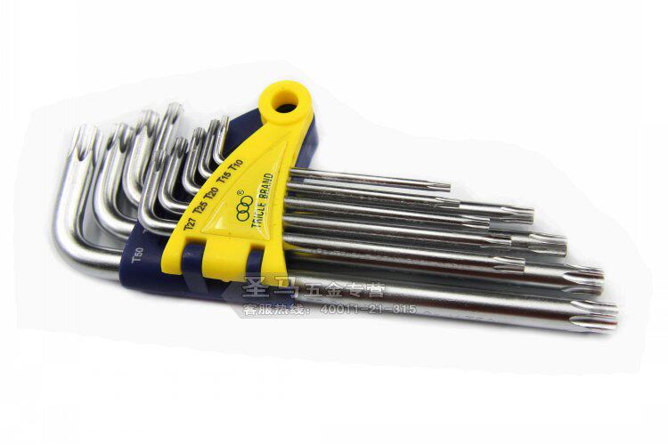 Ключ имбусовый (шестигранный) 【上海三圈工具】加长 星型 梅花内六角扳手 带孔 9件套 t10-t50 Tricle brand