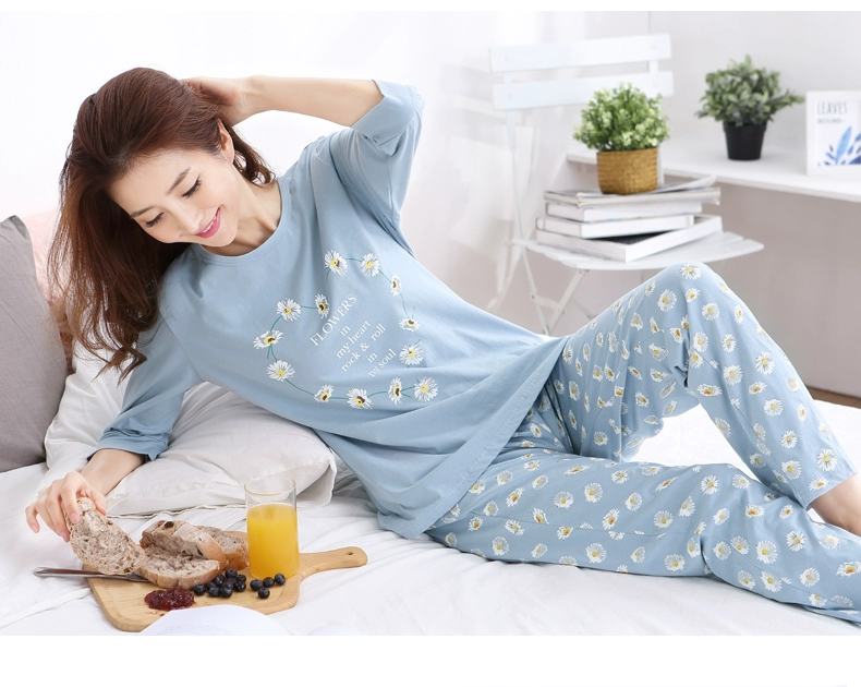 Pabangu bông đồ ngủ phụ nữ mùa xuân và mùa hè bảy điểm tay áo nhà quần áo cotton mùa hè Hàn Quốc phiên bản có thể được đeo bên ngoài dịch vụ nhà ngắn