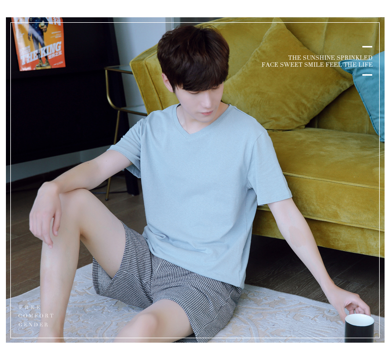 Pabangu new đồ ngủ nam mùa hè ngắn tay cotton có thể được đeo bên ngoài nhà quần áo giản dị đồ ngủ thể thao phù hợp với nam giới bộ mặc nhà đẹp