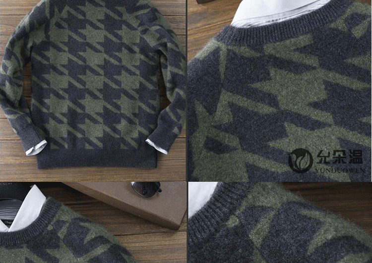 [Chống mùa] áo len cashmere nam cổ tròn áo len houndstooth đan đáy áo len nam kinh doanh đích thực áo oversize nam