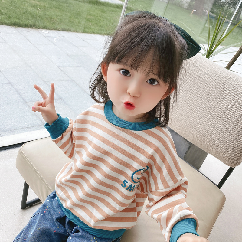 Children's T-shirt Spring autumn new women's baby Han version of the girl child blouses baby foreign pie out of the tide stripe