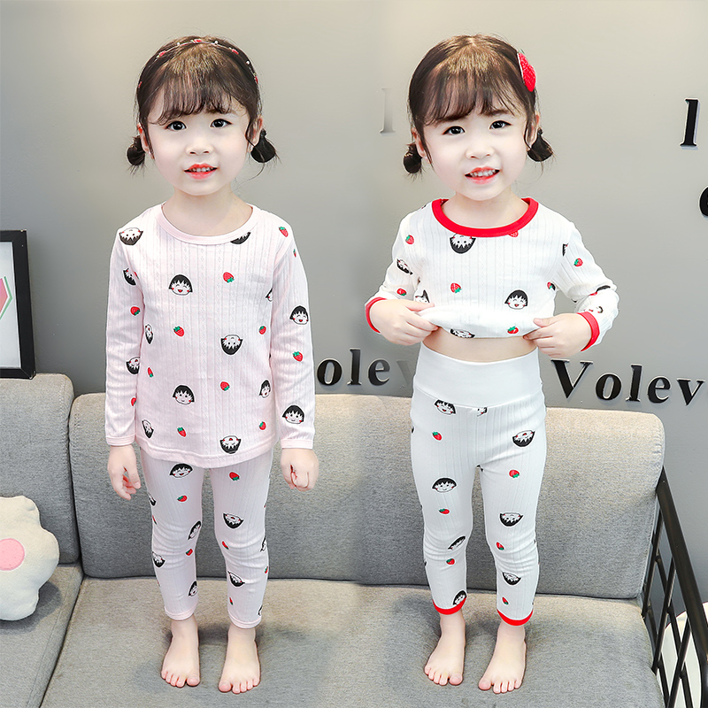 Child Sleepwear Spring Autumn Pure Cotton Cotton Cloth Baby Long Sleeve Spring Money Girl Child Thin girl High waist Home Residence Suit Suit