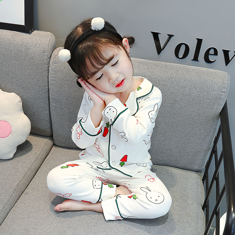 Children's pajamas girls cotton spring and autumn girls children's autumn children's clothing cardigan long-sleeved suit girls' home clothes