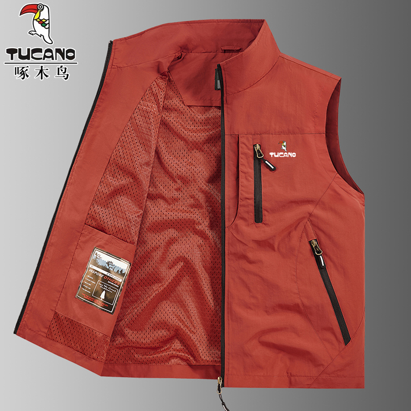 Woodpecker Spring and Autumn Thin Vest Men's Workwear Photography Fishing Vest Sleeveless Outerwear Multi-Pocket Vest Jacket