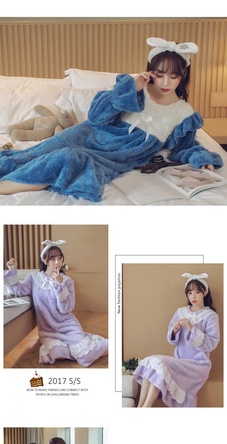 Công chúa váy ngủ nữ 200 pounds XL flannel mùa thu và mùa đông san hô nhung đồ ngủ dài phụ nữ mang thai lỏng lẻo MM váy nhung cao cấp