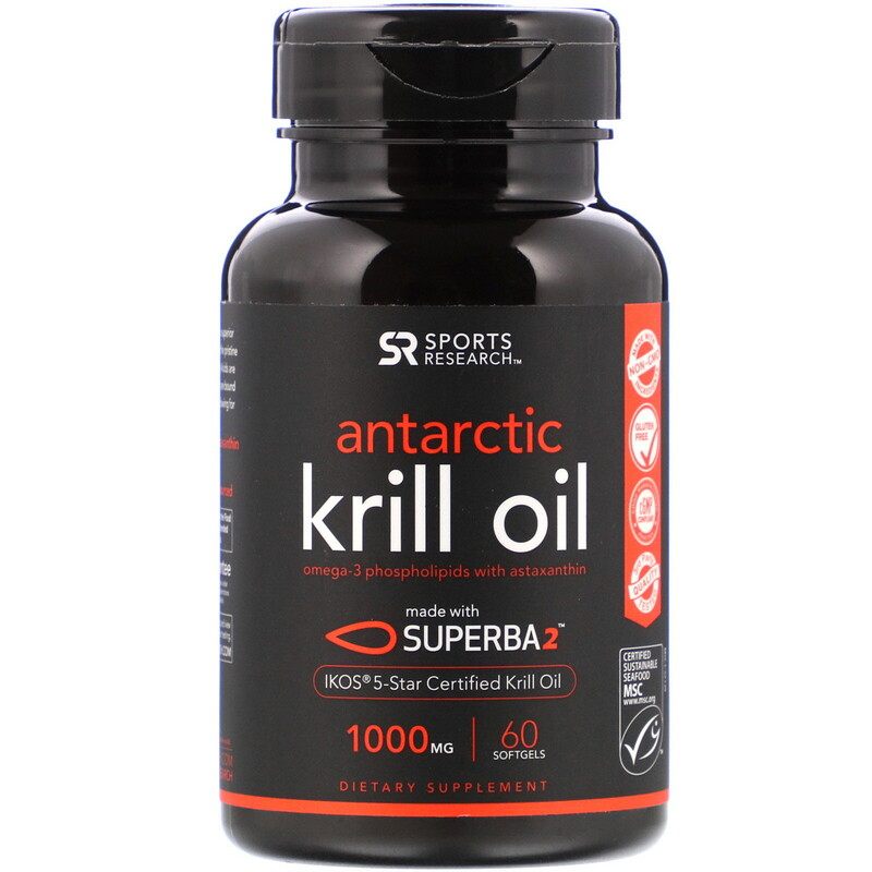 Sports Research Antarctic Krill Oil and shrimp cyatoxin 1000 mg 60 grains of soft capsules
