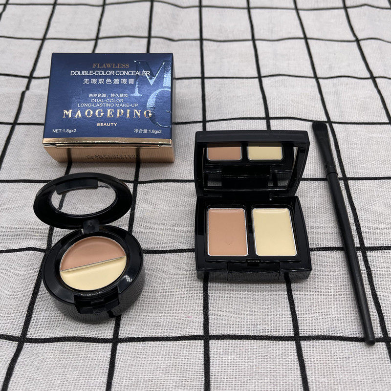 Mao Geping two-color concealer trial pack moisturizing to cover dark circles, tear ditch, spots, acne marks, eye bag, brush