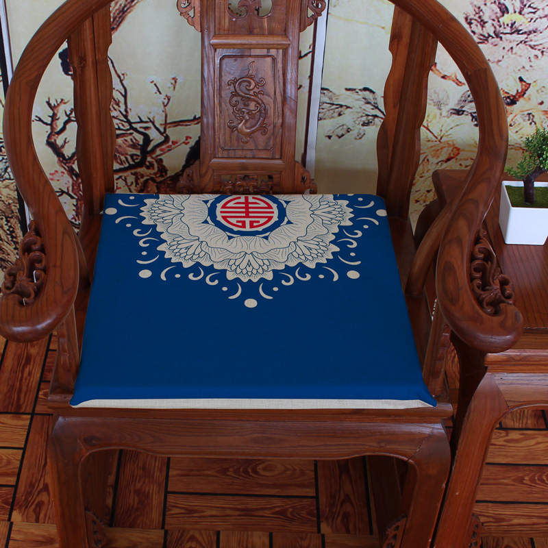 Màu xanh và trắng sứ Cổ điển mới Trung Quốc đệm cổ điển gỗ gụ sofa đệm pad ăn ghế pad dày xốp ghế đệm tùy chỉnh đệm ngồi ghế văn phòng
