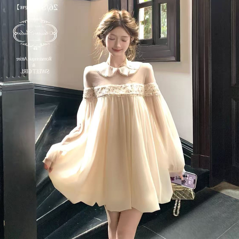 Birthday Dress, High-End Fluffy Gauze Skirt, Flower Bud Skirt, Sweet Baby Doll Skirt, Beaded Mesh Splicing Dress for Women
