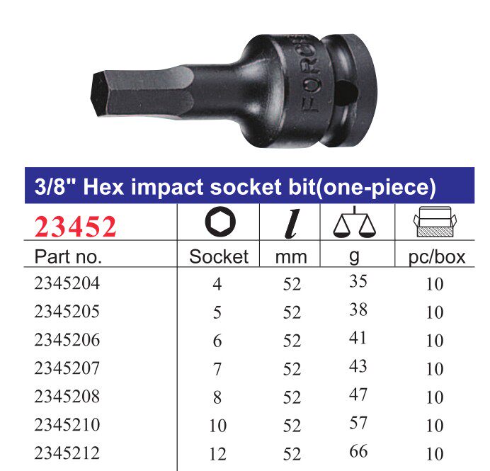Import FORCE 3 8 Pneumatic inner hexagonal sleeve inner hexagonal batch head pneumatic wrench batch headgear barrel screwing gun head