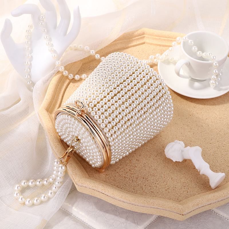 Cross-Border New Style Pearl Bag, Internet Celebrity Style Hand-Held Evening Bag, Crowd-Sourced DIY Pearl Bucket Bag