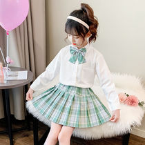 JK Childrens Clothing Uniform Suit 2021 Spring Dress New Childrens Net Red Thyme Dress Foreign Air Academy Wind Shirt Two Sets