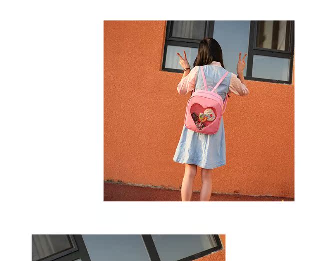 Sinh viên dễ thương Big Mac Macaron màu Retro Harajuku trong suốt Ba lô tình yêu túi đeo chéo yame