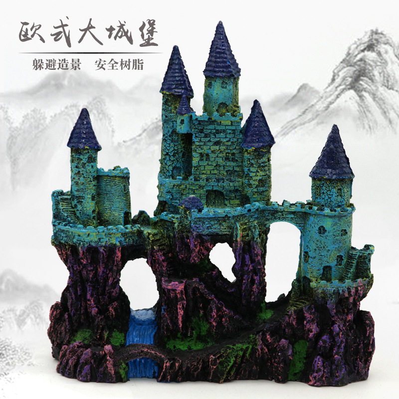 Simulation of retro castle scenic aquarium to avoid decorative resin houses manual European waterfall fish tank environmental protection