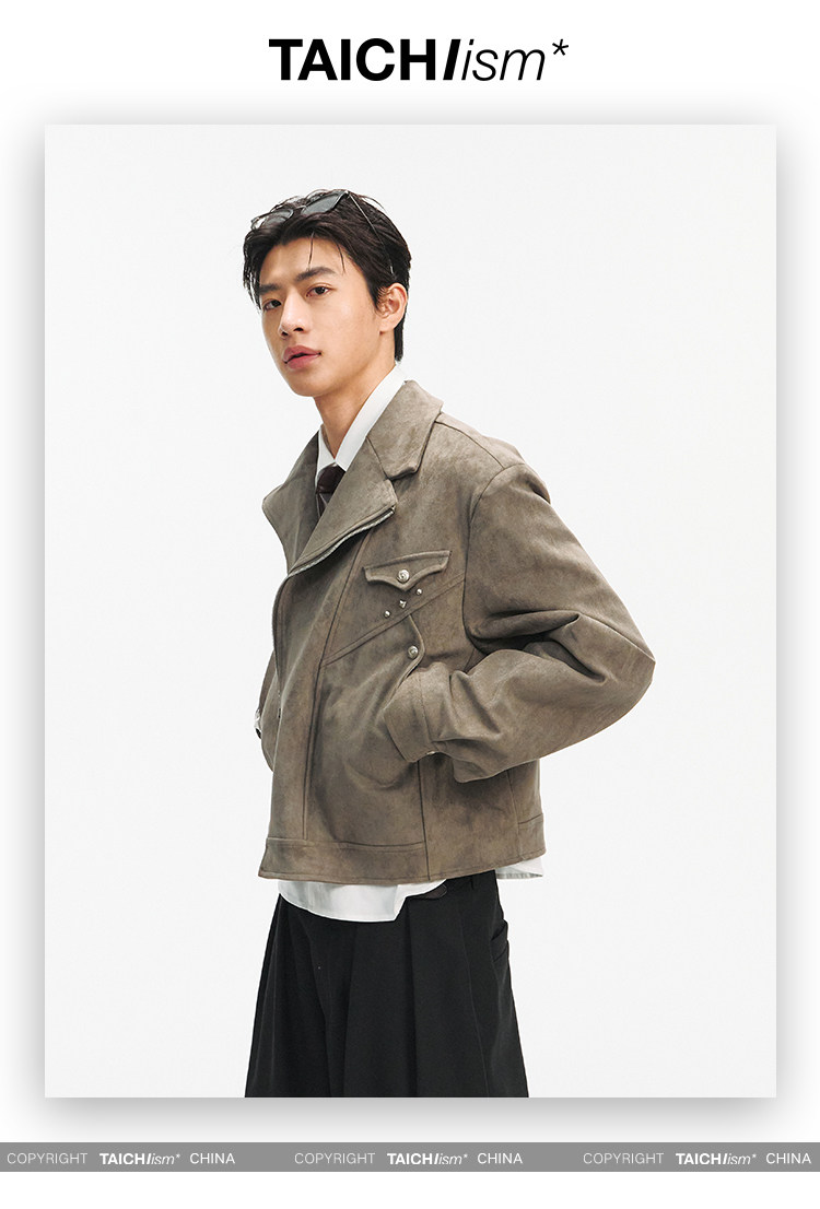 TAICHIISM Studded Boxy Suede Jacket