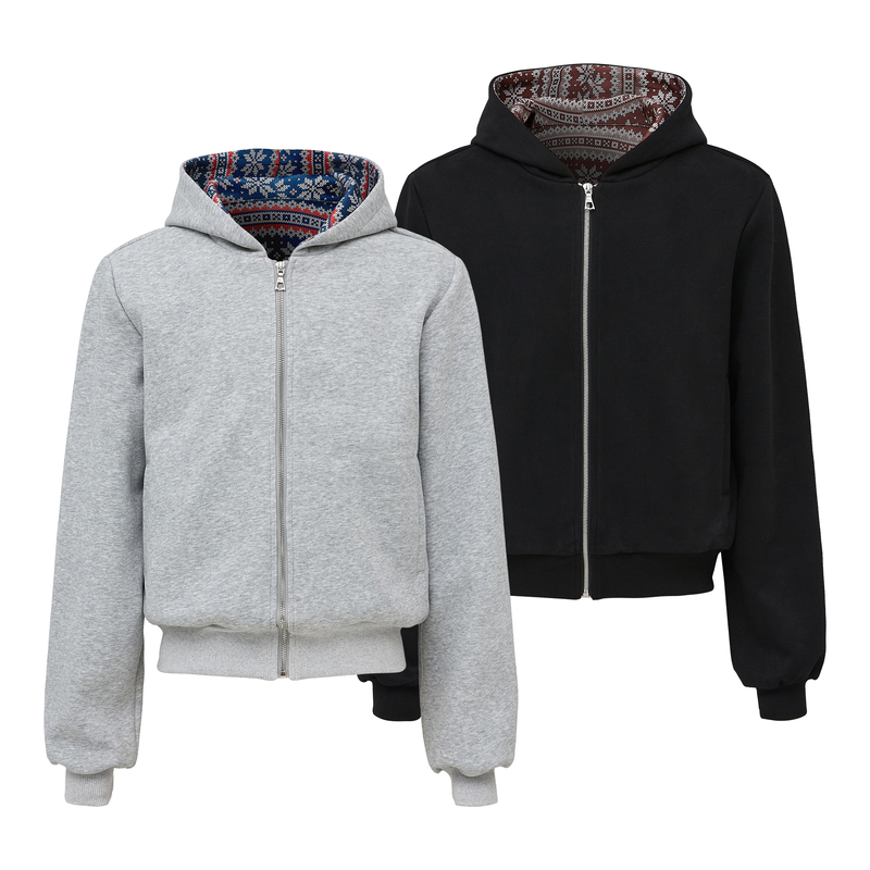 Taichiism "Fair Isle Double-Sided Print Versatile Spring New Hooded Sweatshirt Cardigan Jacket